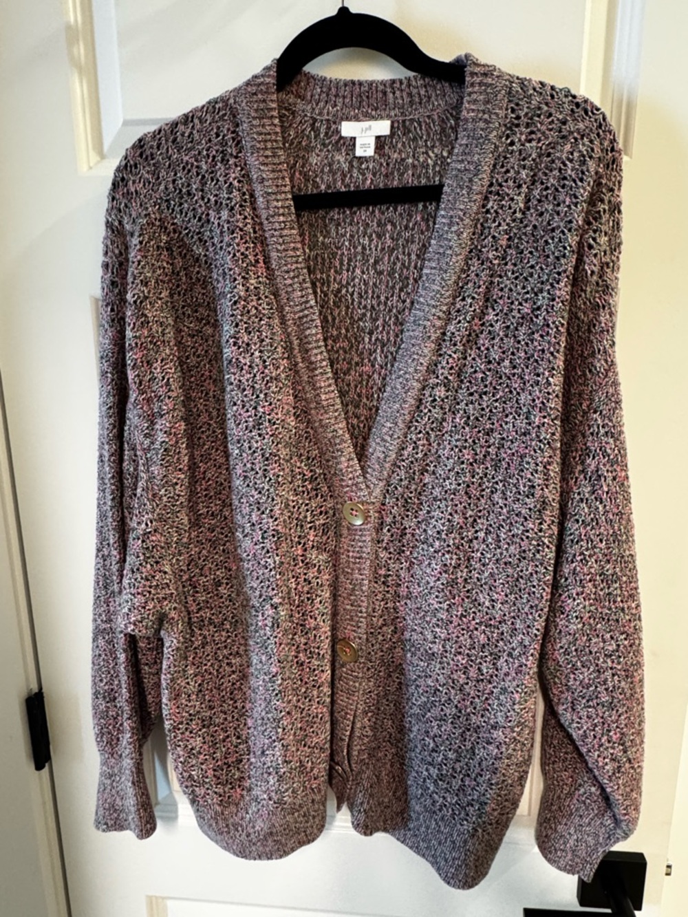 J. Jill Heathered Pink and green Open-Knit V-Neck 2x Cardigan